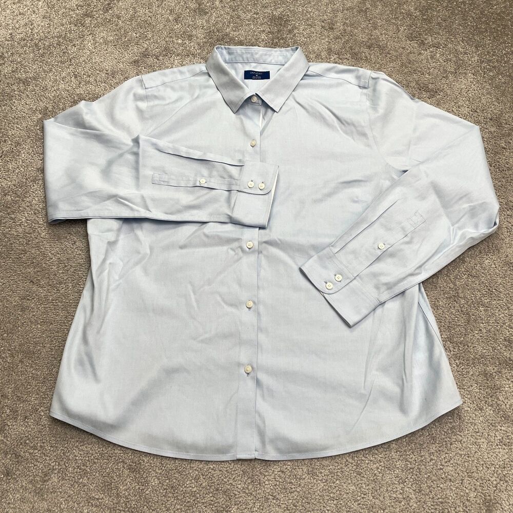 Untuckit Toscano Button Down Dress Shirt Womens 16 Light Blue Cotton Classic Top